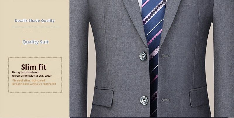 Solid color light business set for men's autumn new youth slim fit two button suit pants_voghion.com