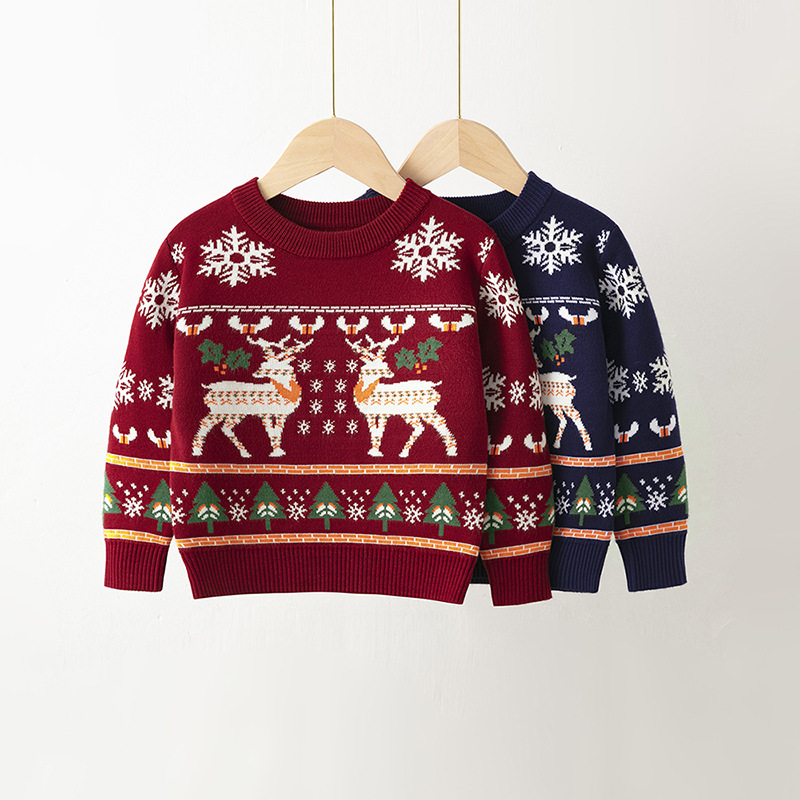 Weihnachtskleidung für Kinder Jungen-Cartoon-Pullover-Pullover für Mädchen Weihnachts-Elch-Pullover für Mädchen Neujahr Herbst/Winter-Pullover_voghion.com
