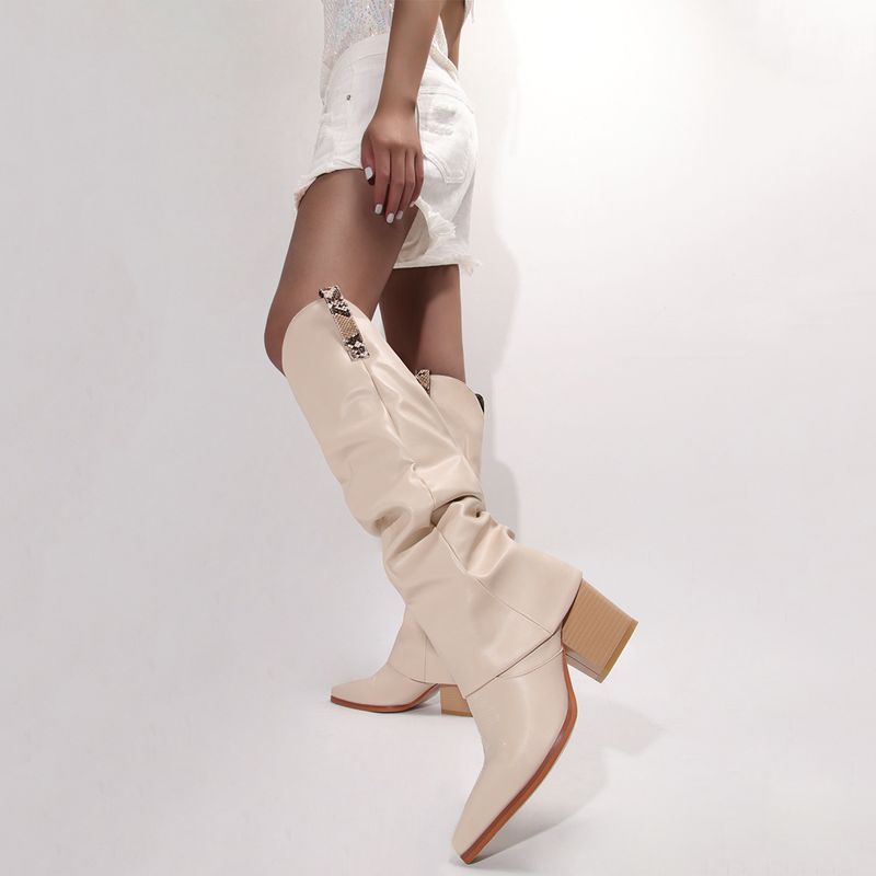 Sexy Damenstiefel mit Blockabsatz und spitzem Bein, Übergröße_voghion.com