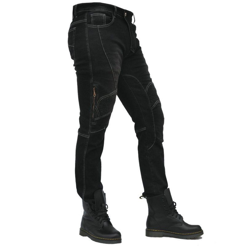 Jeans da motociclista: pantaloni in denim elasticizzato dal taglio dritto con protezione per le ginocchia, comfort di guida per tutte le stagioni, per uomo e donna_voghion.com