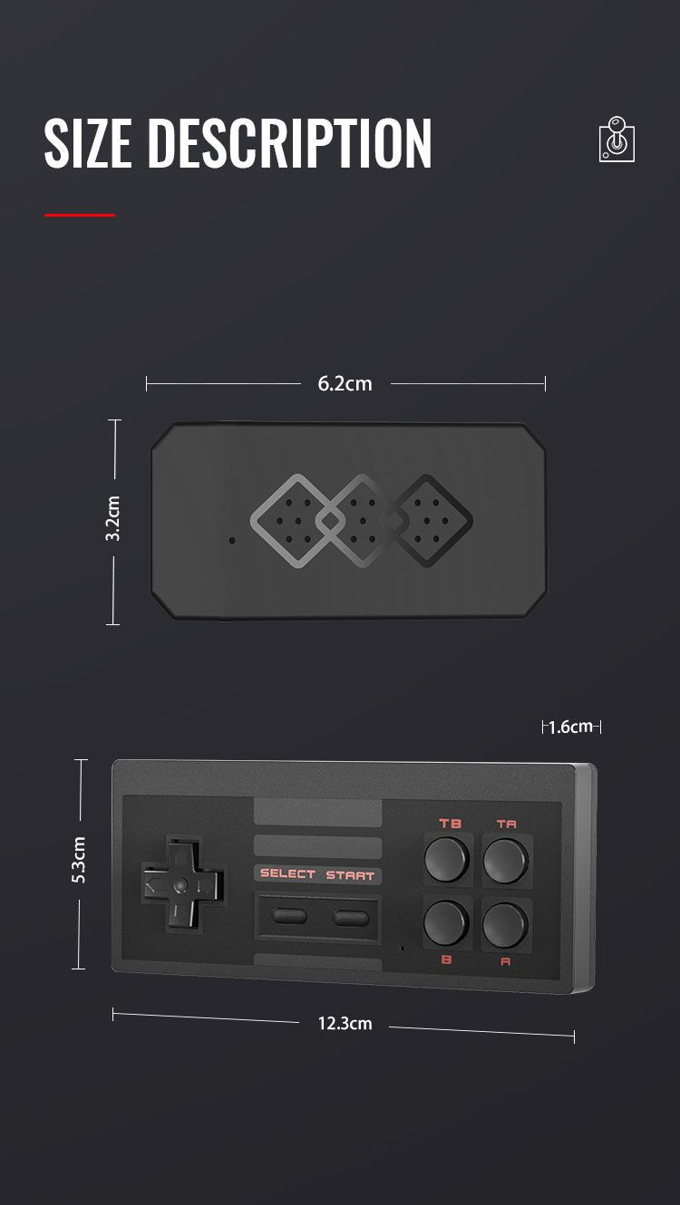 Nostalgic Home Game Hine NES Clear 620 Wireless Pair Play TV Stick_voghion.com