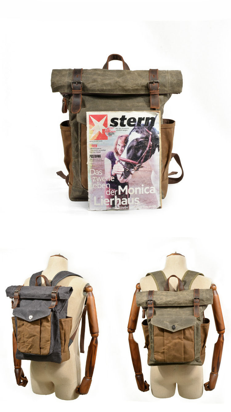 Backpack men's and women's backpack, oil wax canvas travel computer bag, outdoor sports mountaineering bag_voghion.com
