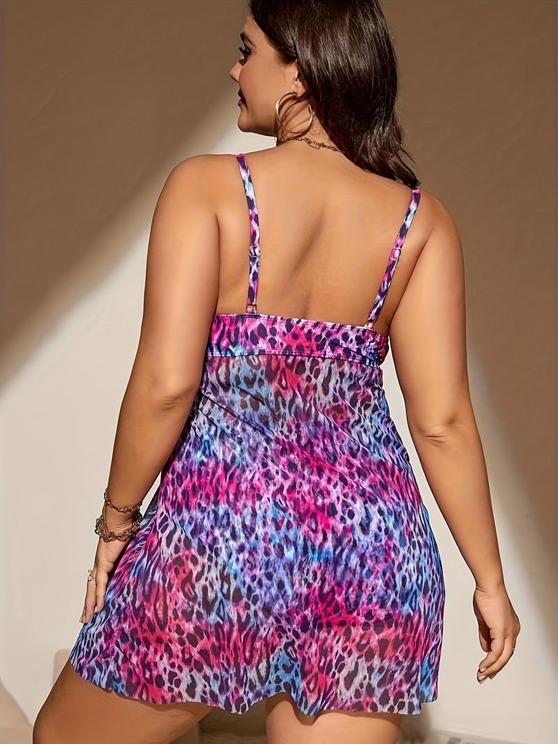 Ensemble bikini sexy à imprimé léopard et dos croisé pour femme - Maillot de bain grande taille avec rembourrage amovible et bretelles réglables_voghion.com