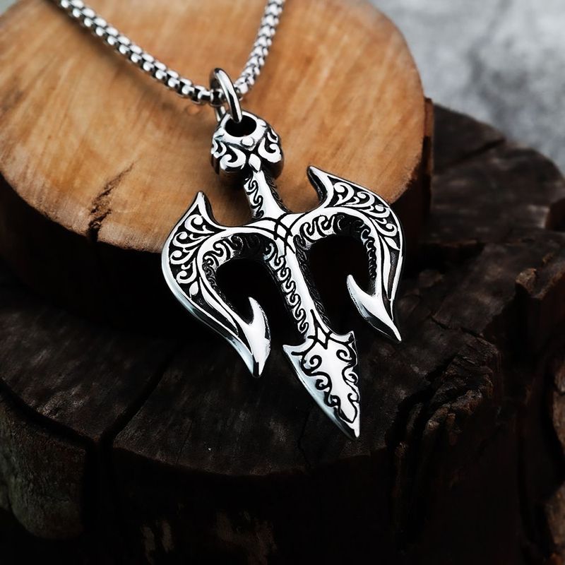 Titāna tērauda kaklarota, personalizēts jūras dieva trijzaris, moderns vīriešu aksesuārs, valdonīgs kulons_voghion.com