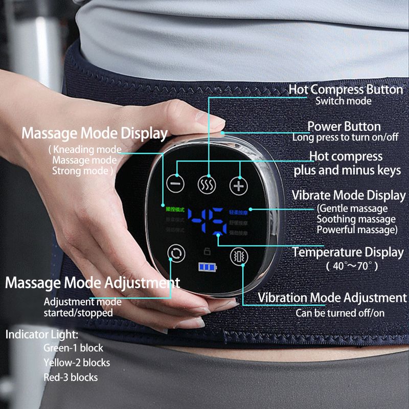 Elektrisches Heizmassagegerät mit Vibration, heiße Kompresse, Lendenwirbelstütze, Gürtel, Taillenmassage, Rückenstütze, Entspannung, Durchblutung_voghion.com