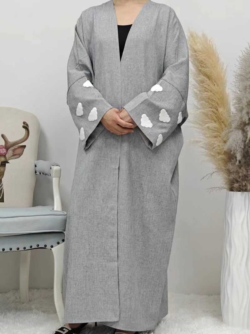 Robe cardigan élégante avec broderie de nuages, mode dubaï turquie_voghion.com
