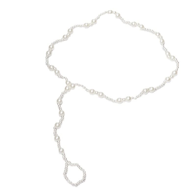 Nova moda simples camada dupla praia tornozeleira pérola pé anel conjunto de duas peças_voghion.com
