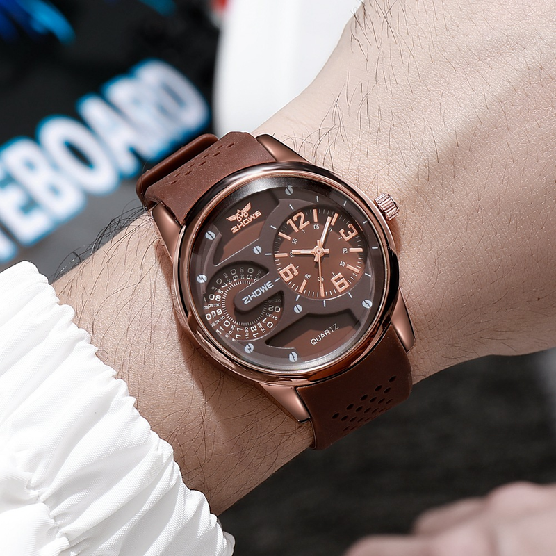 Nuovo orologio sportivo da uomo al quarzo con cinturino in silicone con decorazione personalizzata a doppio quadrante per orologi di tendenza per studenti_voghion.com