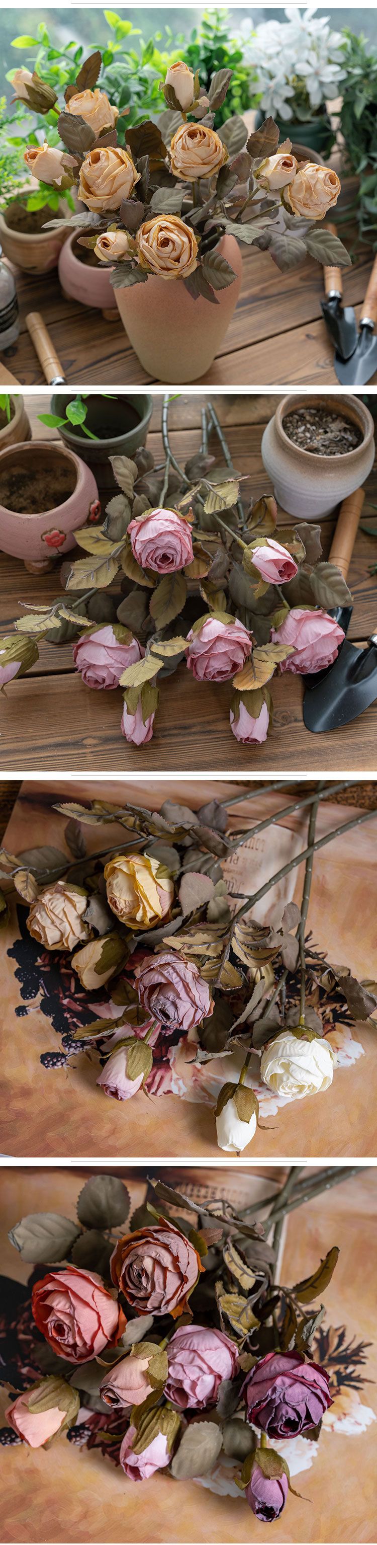 Fleurs artificielles et séchées Fleur artificielle Double tête Rose d'été séchée Style INS Fleur artificielle Décoration de la maison_voghion.com