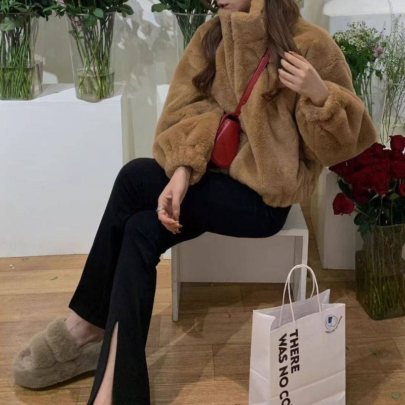Chaqueta polar acogedora para mujer, abrigo corto de invierno con cuello alto, suave forro polar, chaqueta holgada y cálida con cremallera para looks casuales._voghion.com