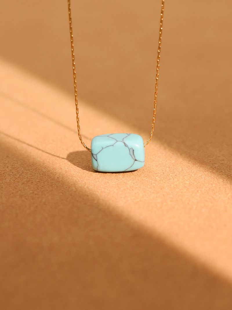 Natural Turquoise Necklace Rectangular Pendant Collarbone Chain Niche Simple Necklace Neck Chain_voghion.com