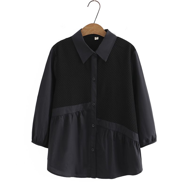 Camicia da donna con cuciture a quadri a bolle maniche a tre quarti di grandi dimensioni femminile 200 libbre camicia estiva di nicchia grasso cardigan con personalità MM _voghion.com