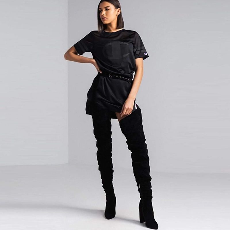 New sexy belt pants boots pointed side zipper over the knee plus size fashion boots_voghion.com
