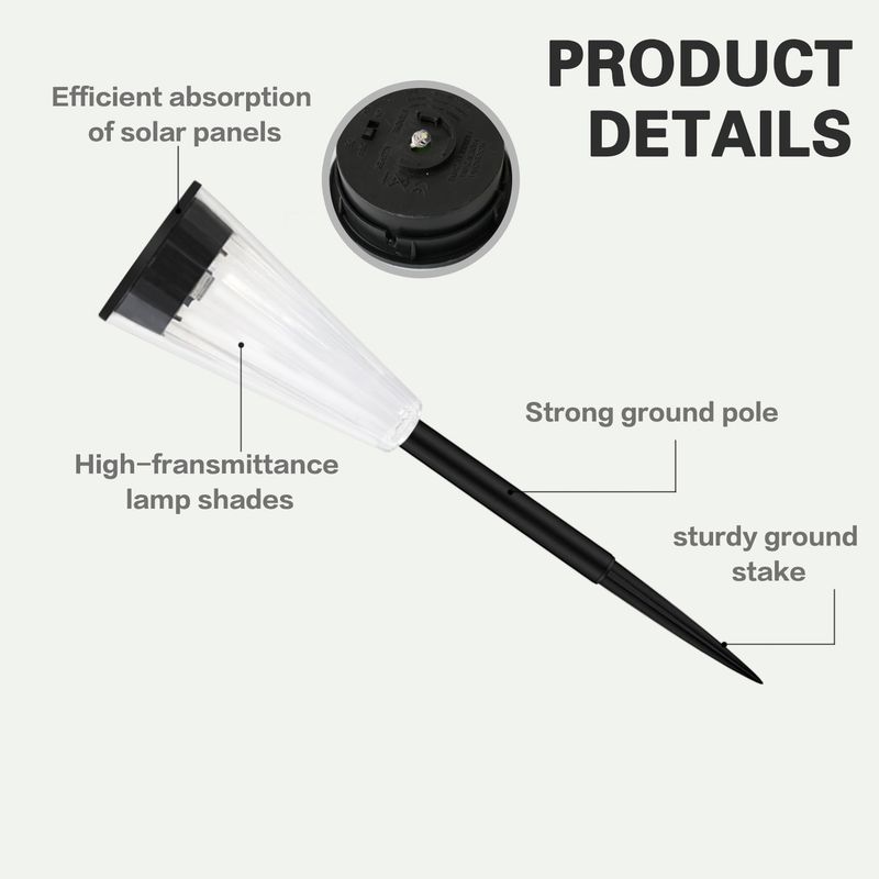 Lampes solaires LED d'extérieur – 10 W, éclairage décoratif blanc pour allée, cour, pelouse et terrasse (ABS, étanche IP65, intensité variable, stock UE)_voghion.com