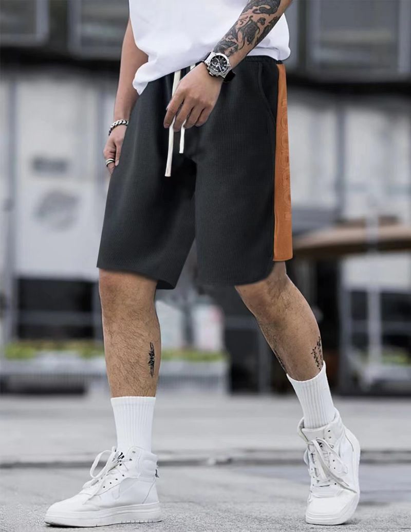 Short gaufré à blocs de couleurs pour homme, pantalon ample et décontracté pour l'été, collection 2024_voghion.com