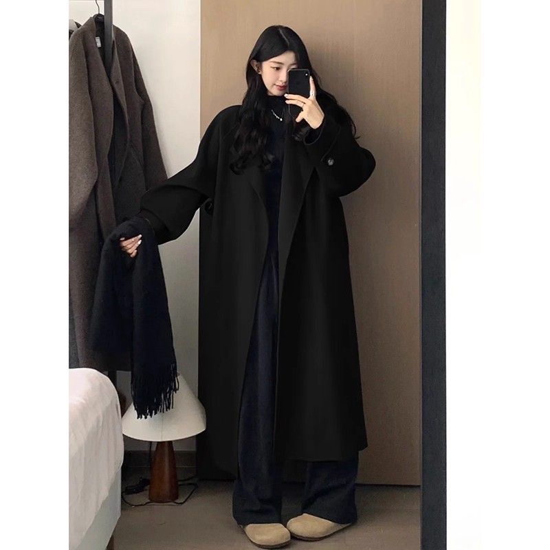 Women's Clothing Women's Clothing Dark Gray Cashmere Texture For Women, Spring And Autumn Korean Style, Plus Size, High-End Feel, Petite Hepburn Style_voghion.com
