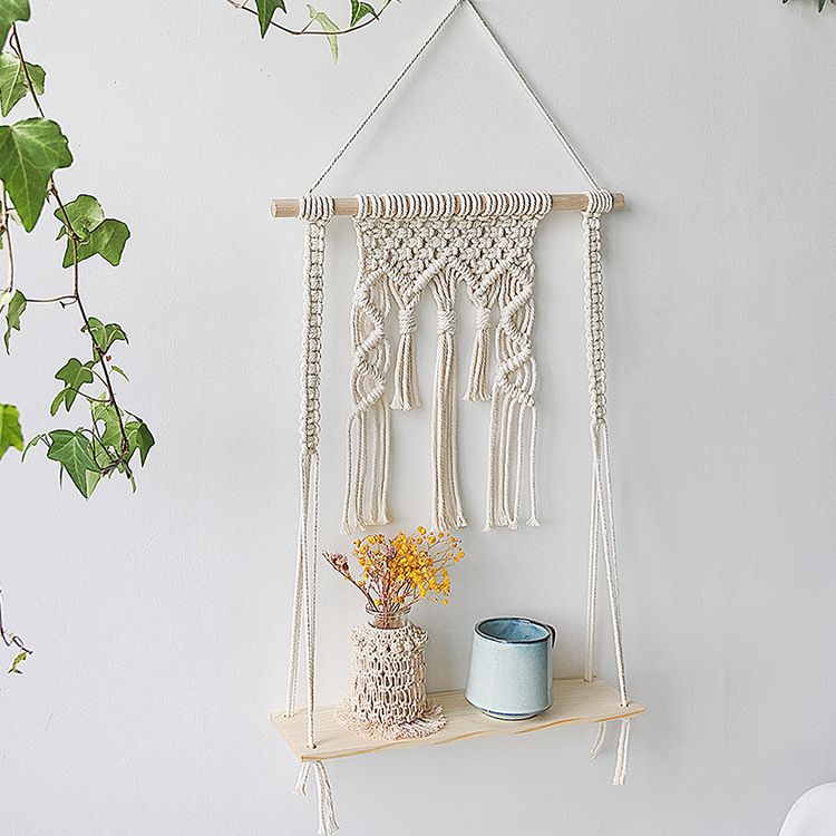 Bohemian style hand-woven rack tapestry wall decoration shelf flower basket bracket ins homestay decoration_voghion.com