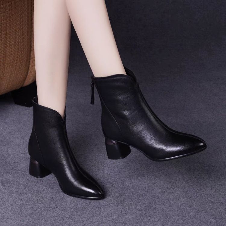 2024 nuove donne basse con tacchi alti in morbida pelle spessa, scarpe in cotone morbido per le donne autunnali e invernali, Martin appuntite_voghion.com