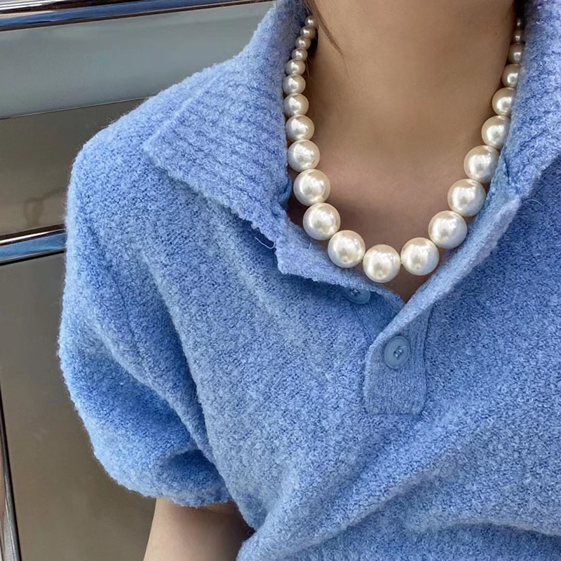French Gradient Large And Small Pearl Necklace Design Fashionable Internet Celebrity Temperament Collarbone Chain Niche_voghion.com