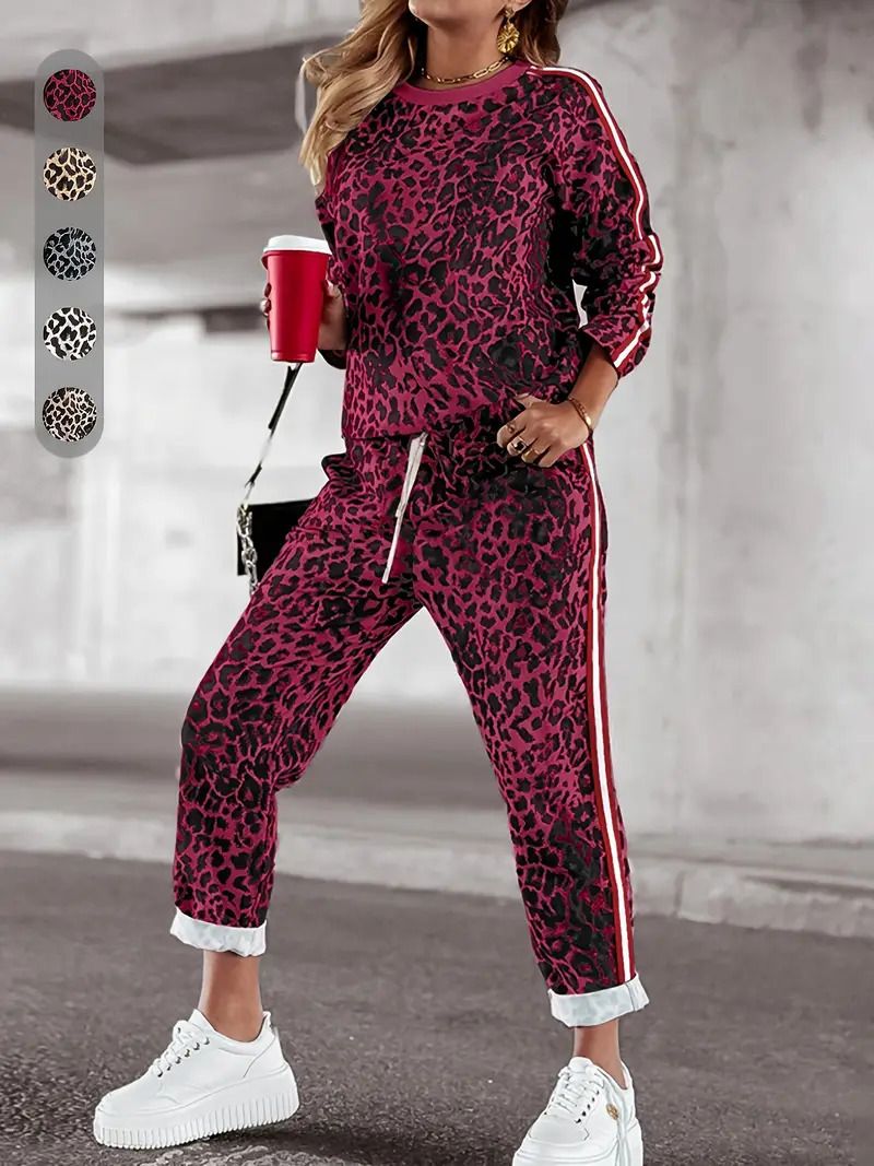 Vêtements pour femmes, printemps et automne, tenue de sport et de loisirs, design créatif, motif léopard, pantalon à manches longues, ensemble deux pièces WA28+ML4_voghion.com