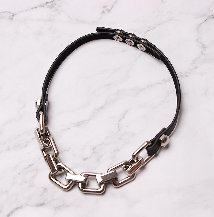 Jasmine's – boucle de ceinture en métal lourd ROCK, double couche, couture de chaîne en métal, accessoires de bracelet en cuir à la mode, vente en masse_voghion.com