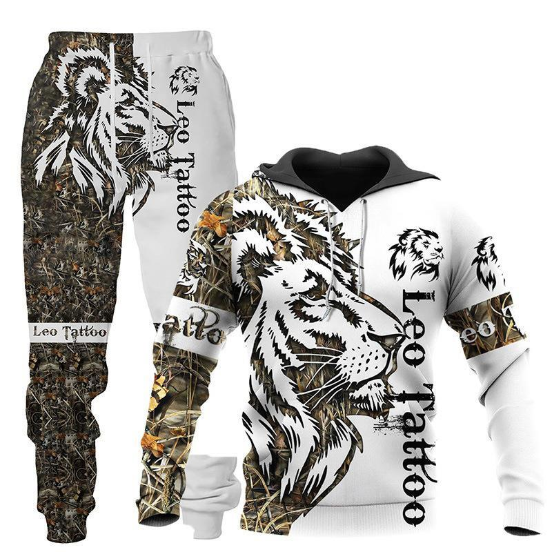 2024 New Tiger Animal Pattern 3D Printed Hooded Men's Sweater Set_voghion.com