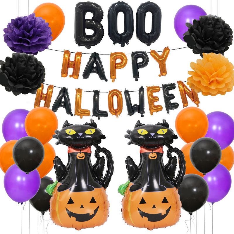 Set di palloncini con lettere BOO per Halloween - Palloncini in foil a forma di zucca, gufo e gatto viola e nero da 16 pollici per decorazioni per feste, vendita all'ingrosso_voghion.com