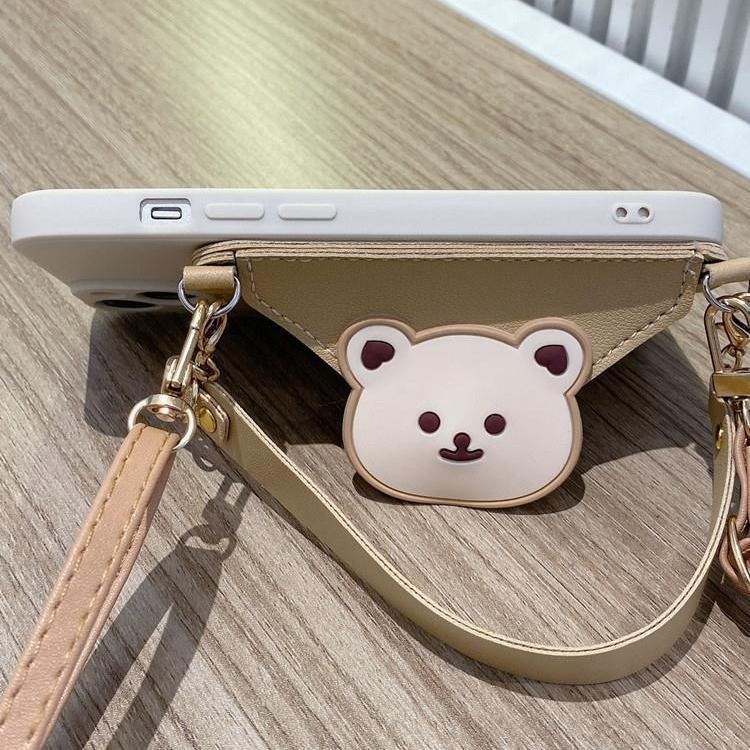 Heller Kaffee-Herzbär für iPhone 17/16 Pro 13 Handyhülle 12 rückenfähig 11 Crossbody-Gurt_voghion.com