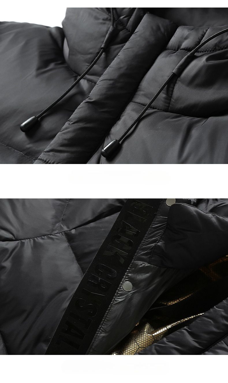 Giacca invernale con cappuccio lunga in piumino nero e oro per uomo e donna, cappotto con cappuccio in piumino d'anatra bianco alla moda_voghion.com