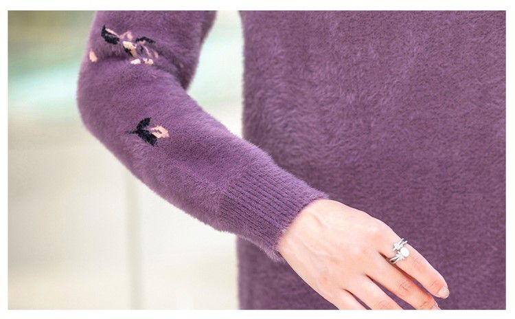 Tenue d'automne et d'hiver pour maman, nouveau pull épais en fourrure de vison pour femmes âgées d'âge moyen, haut ample et chaud, col mi-haut_voghion.com