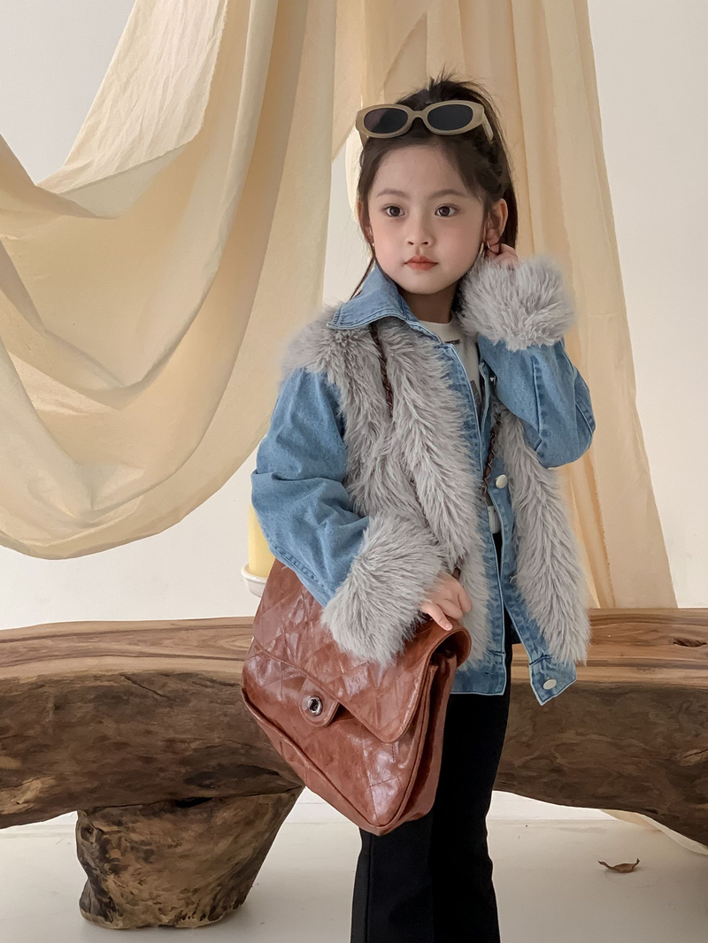 La torta per bambini supera lo stile hipster Cappotto ispessito in pelliccia di jeans patchwork in pelliccia di volpe imitazione per ragazza invernale per bambini_voghion.com
