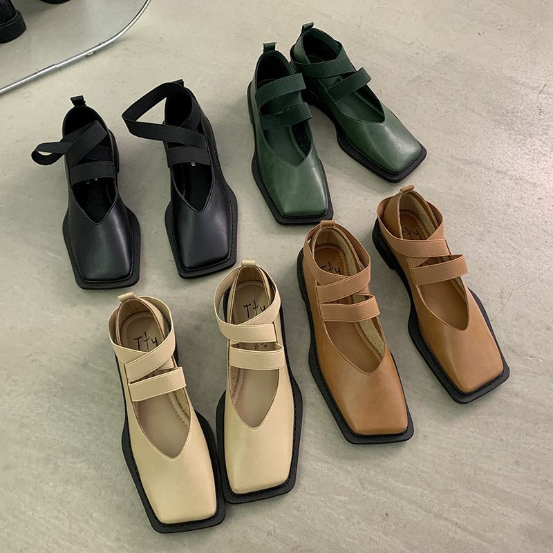 Scarpe singole da donna allacciatura stile testa quadrata bassa Mary casual morbida parte superiore tacco medio danza classica_voghion.com