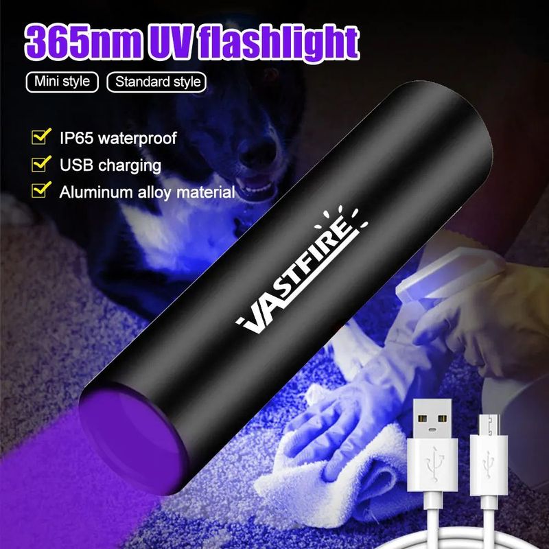 Mini torcia UV da 3 W, 365 nm, luce nera ultravioletta, ricaricabile tramite USB_voghion.com