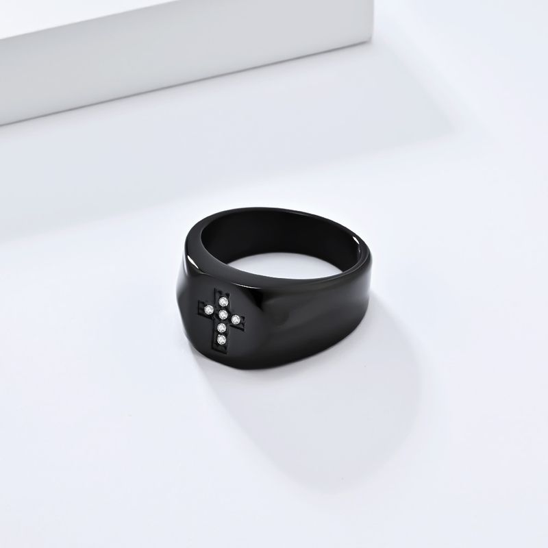 Titanium stalen diamanten kruis ring ring retro high end niche mode sleutel hand sieraden_voghion.com