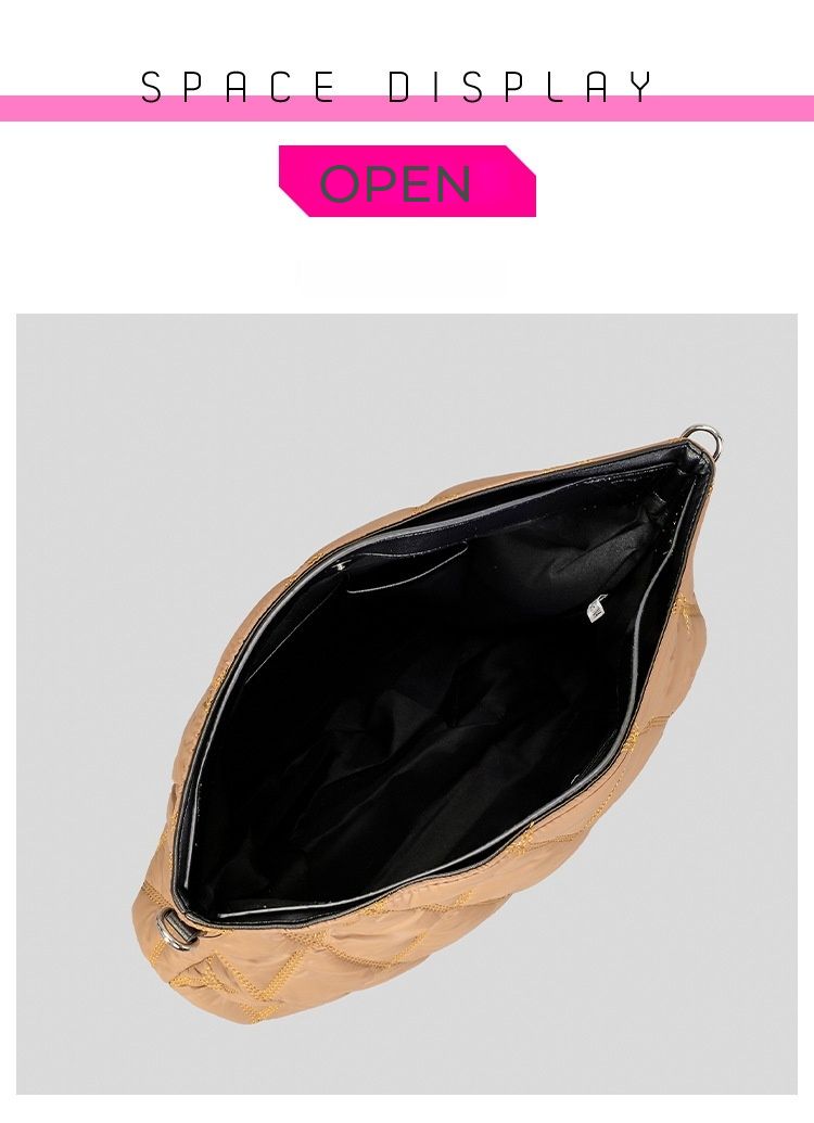 Umhängetasche, einfache, einfarbige, mit Daunen gefüllte Baumwoll-Tragetasche für Herbst und Winter, Damenmode, Diamant-Space-Baumwollhandtasche_voghion.com