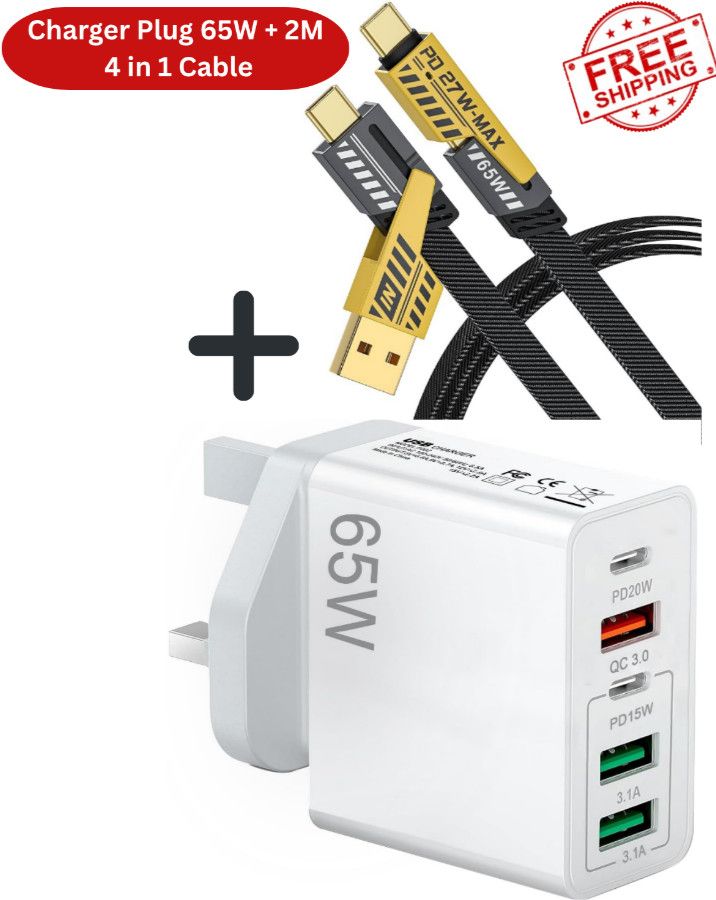 5 Multi-Port Fast Quick Charge USB, Plug Adapter Wall Charger Phones + 2M Cable_voghion.com