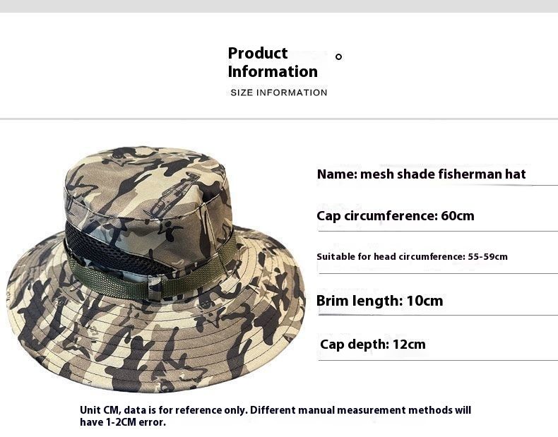 Men's Summer Wide Brim Mesh Fisherman Outdoor Hiking Sun UV Protection Camouflage Fishing Hat_voghion.com