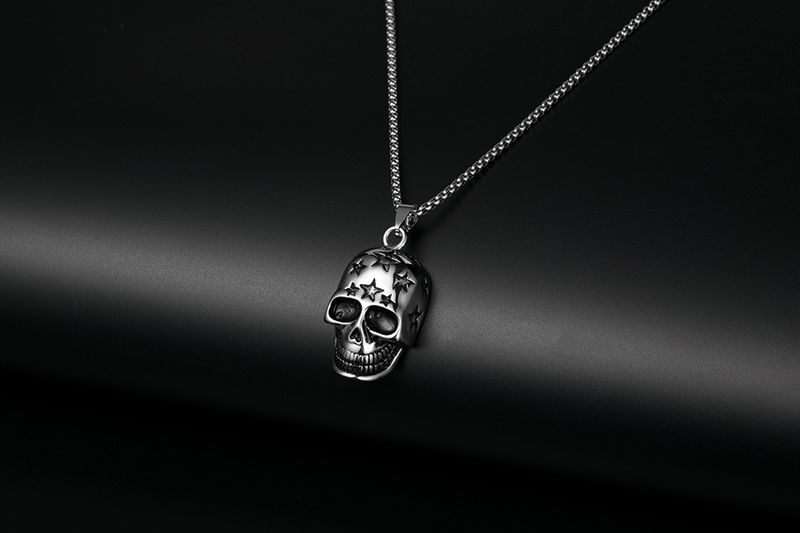 Hip Hop Punk Street Rock Personality Stainless Steel Men's Pendant Necklace Skull Pentagram Necklace Accessories_voghion.com