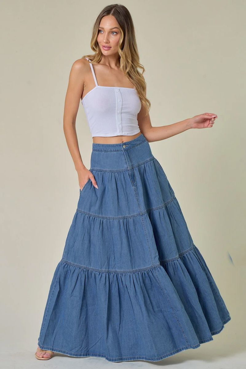Vintage Low-Rise Denim Skirt For Women - Distressed High Waist Streetwear Mini Skirt With Ruffled Hem, Summer Casual Aesthetic, Blue Washed_voghion.com