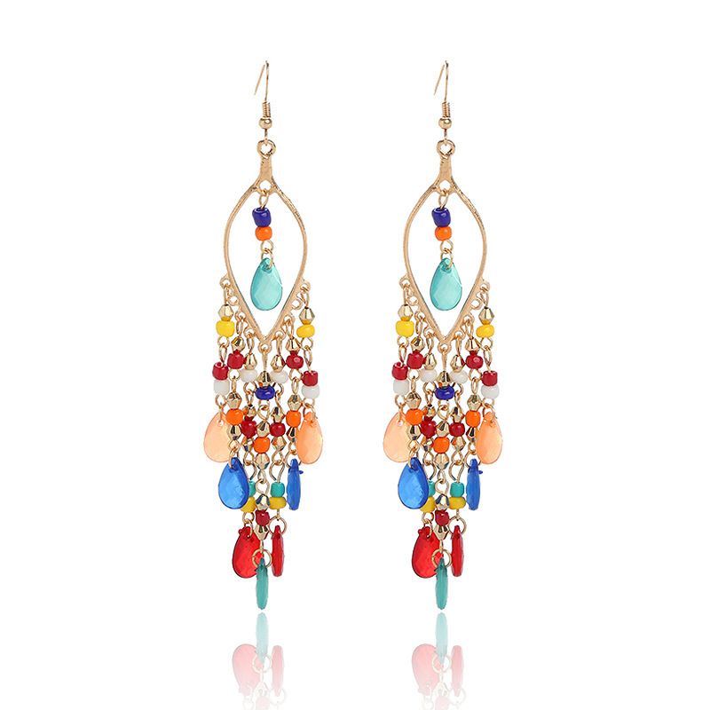 Bohemian lange oorbellen damesmode overdreven waterdruppel franje oorbellen temperament oor sieraden_voghion.com