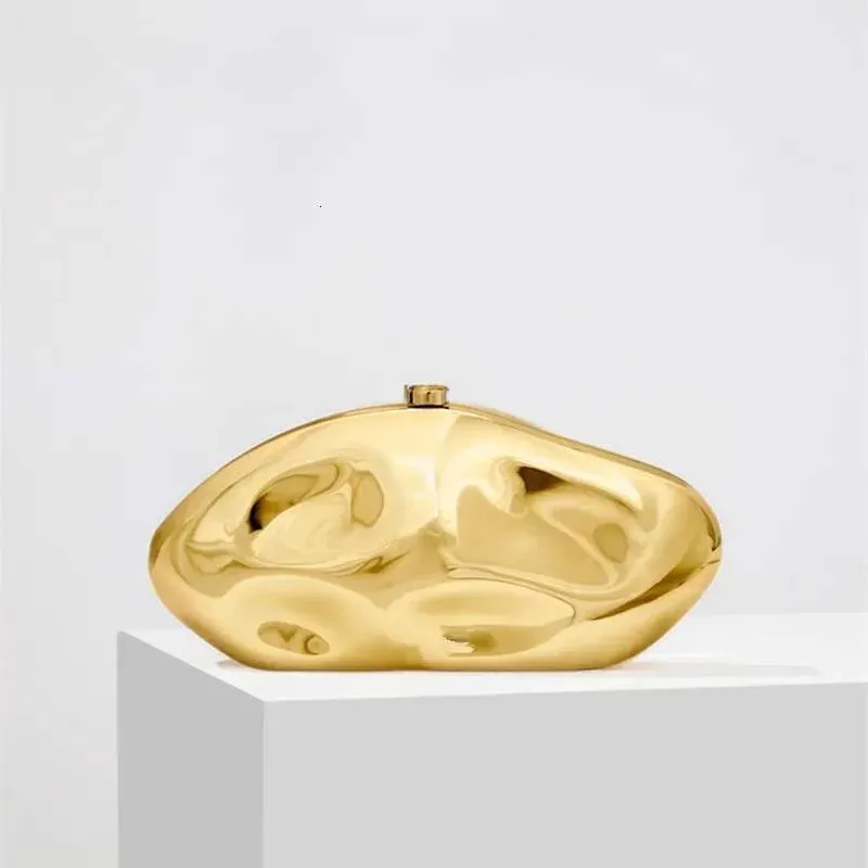 Designer 2025 Fashion Acrylic Egg Shape Clutch For Wonen Gold Sier Evening Party Shinny Metal Box Shoulder Crossbody_voghion.com