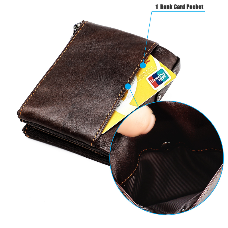 Genuine Leather Wallets for Women Men Small Rfid Wallet Short Bifold Card Holder Men's Wallet with 3 Zipper Pockets Coin_voghion.com
