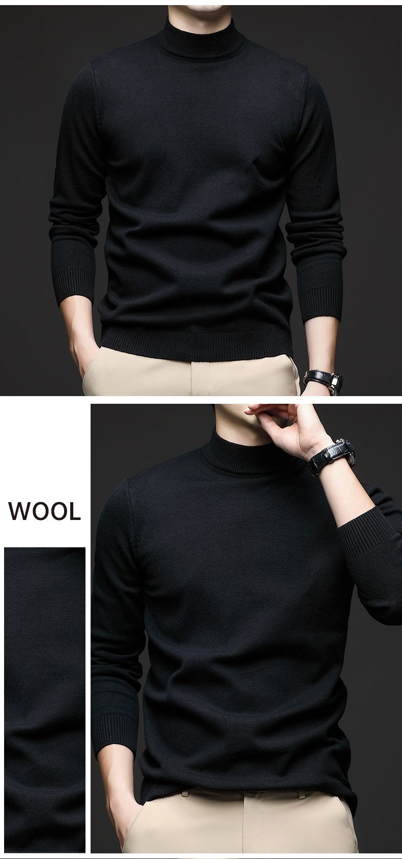 Maglione semi-dolcevita da uomo slim fit – Pullover essenziale in maglia autunnale, strato di base morbido ed elegante per abbigliamento casual_voghion.com