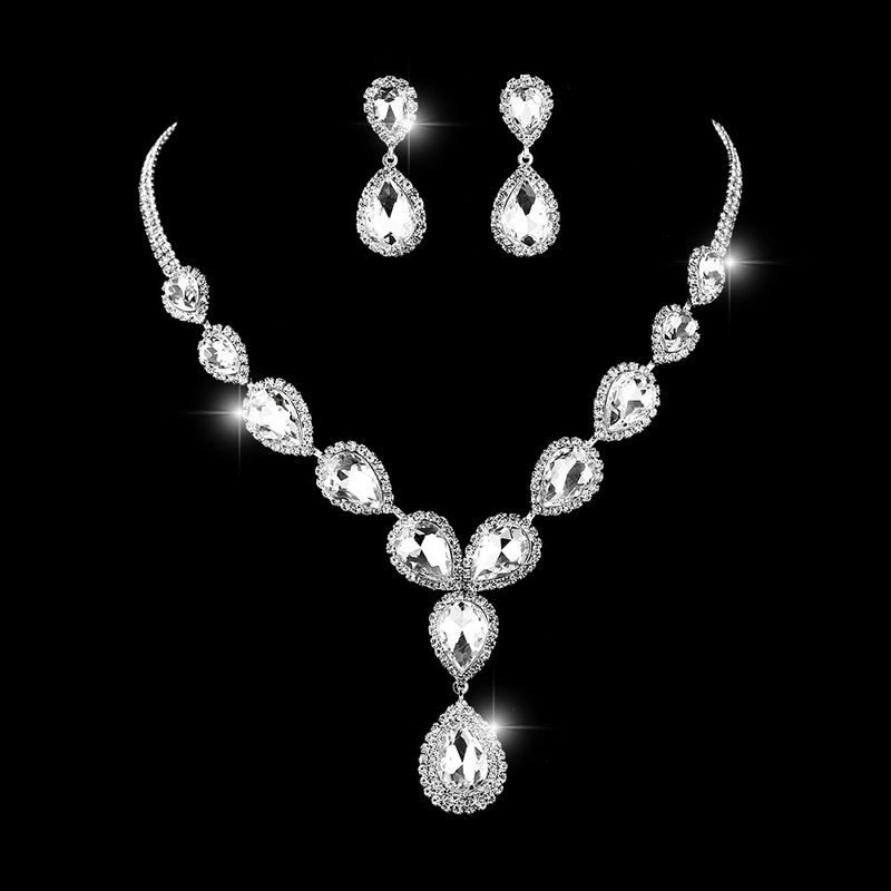 Crystal Rhinestone Bridal Jewelry Set - Necklace, Earrings & Bracelet (3-Piece, High-End Wedding Collection)_voghion.com