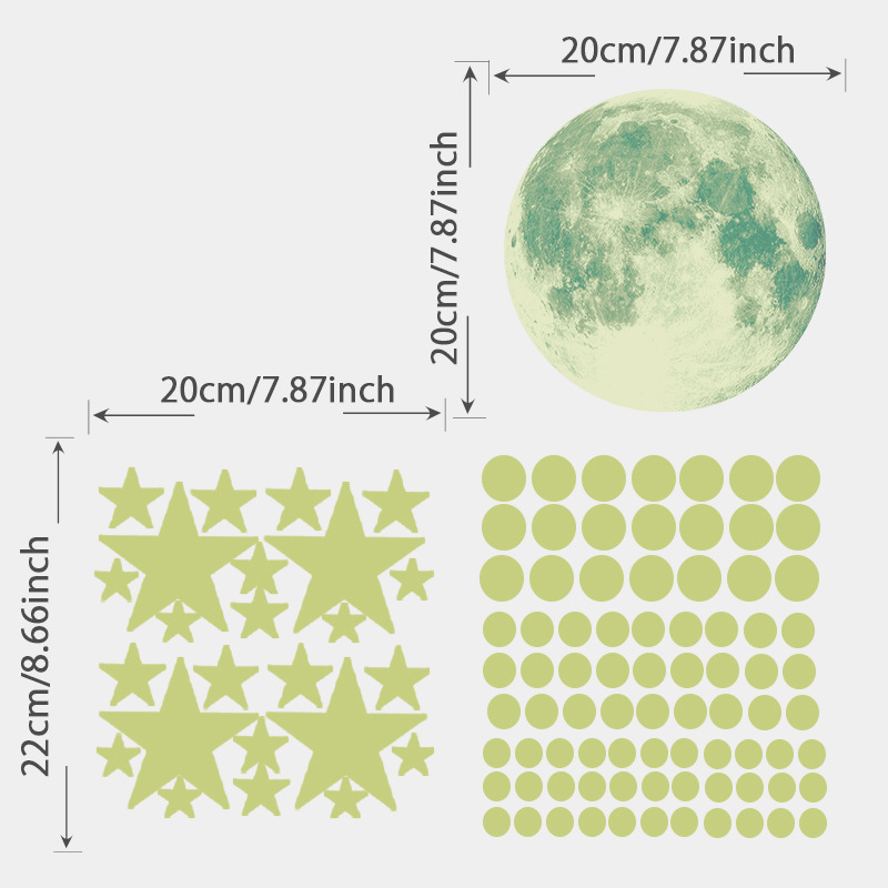 Svetleče ozadje Fluorescentna stenska nalepka Planet Luna Otroška soba Spalnica Dnevna soba Svetleča nalepka za nočno luč_voghion.com
