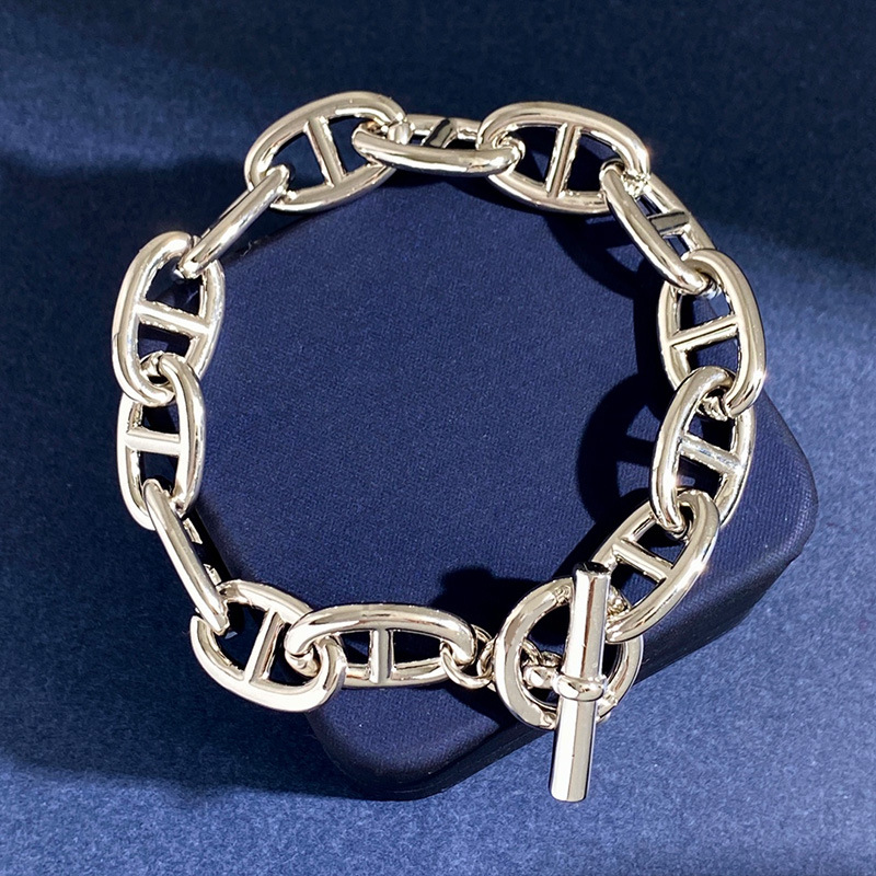 Trendy europeisk og amerikansk stil med grisenese og OT-spenne, tykt armbånd, unisex punk personlig hulkjedearmbånd for menn og kvinner_voghion.com