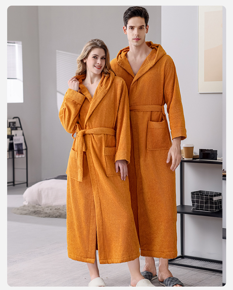 Pure Cotton Bathrobe Hotel Υλικό Πετσέτας Ενηλίκων Νυχτικό με κουκούλα Pure Cotton Ζευγάρι Μακρύ μπουρνούζι για την άνοιξη και το φθινόπωρο_voghion.com