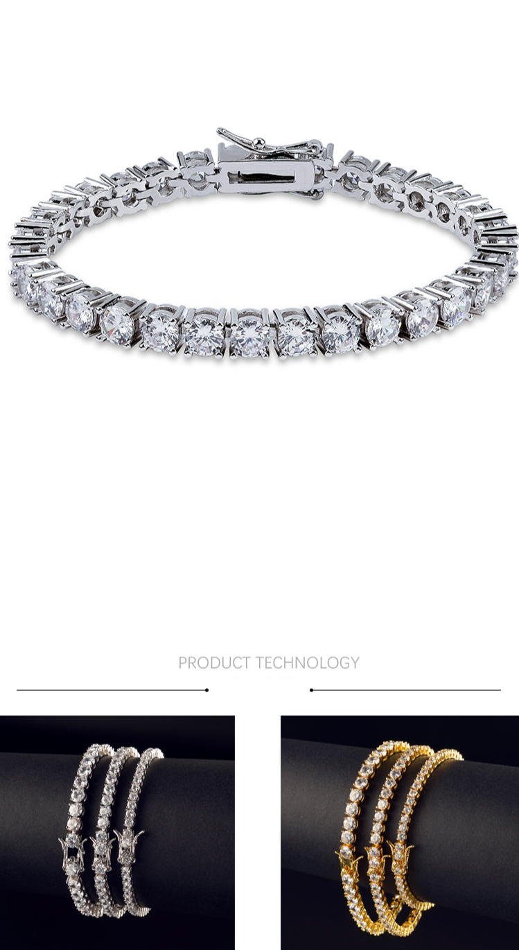 Herresmykker Populær Hip Hop Tenniskæde Enkelt Række Kobber Mikroindlagt Zirkon Armbånd 3mm4mm5mmTenniskæde_voghion.com