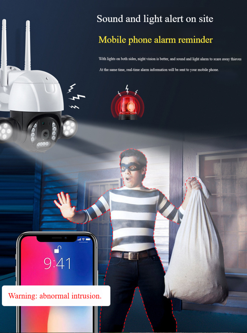 Telecamera di sicurezza Wi-Fi per esterni a 360° con visione notturna, sorveglianza panoramica Ultra HD_voghion.com