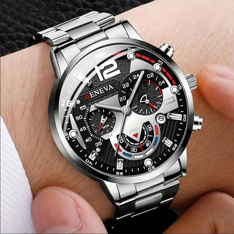 Men's Sports Quartz Watch - Stainless Steel Band, Luminous Hands, Calendar Display, Non-Mechanical Wristwatch For Boys & Men_voghion.com